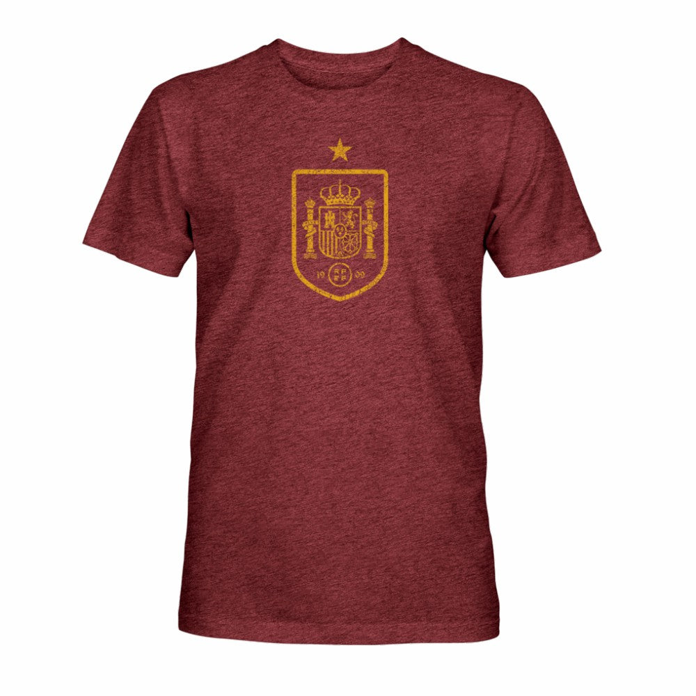 Spain National Team 1863FC Mono Badge Vintage Tri-Blend T-Shirt for sale - Maroon 