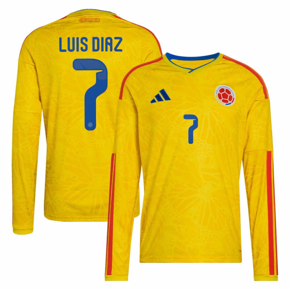 Luis Diaz Colombia National Team 2026 Home Replica Long Sleeve Jersey for sale - Yellow 