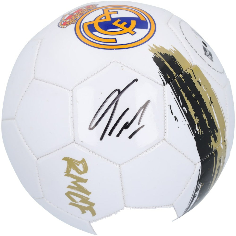 Franco Mastantuono Real Madrid Autographed White/Gold Logo Soccer Ball 