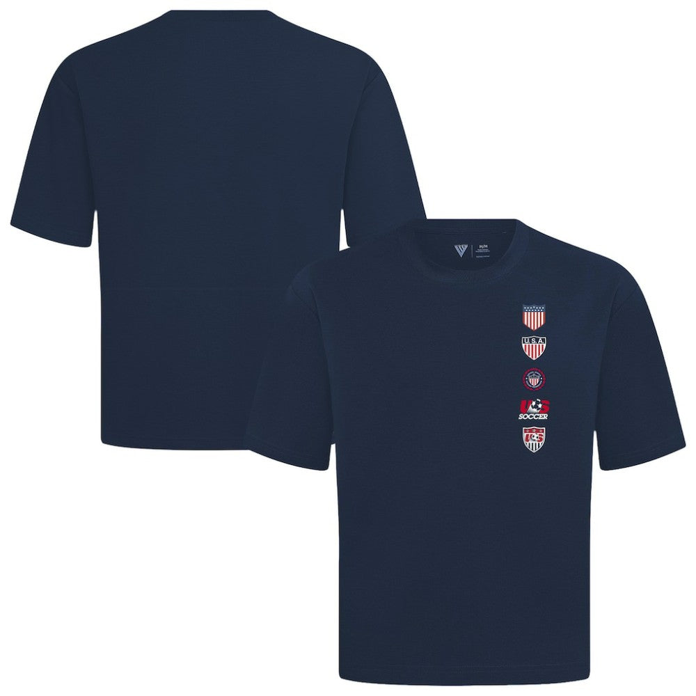 USMNT Levelwear Luxe Signature Knit Timeline T-Shirt for sale - Navy 