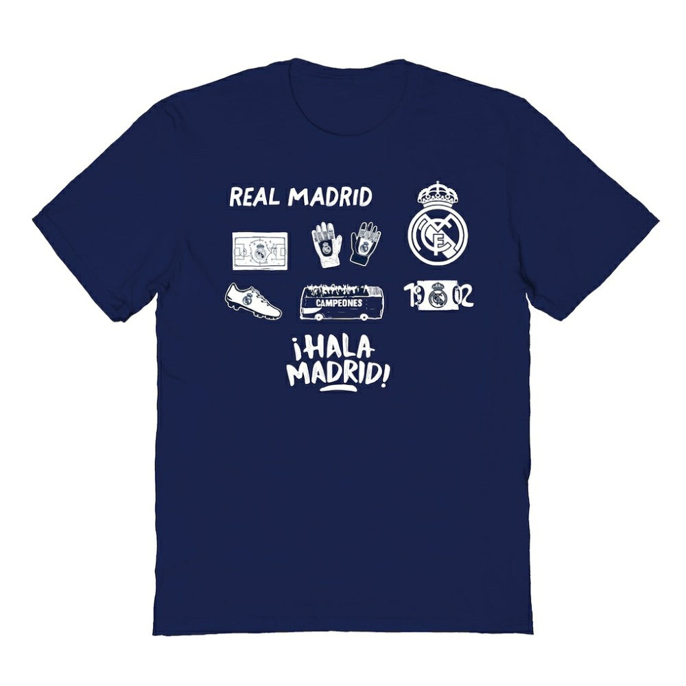 Real Madrid Vive La Fete Youth Impressions Icons T-Shirt Discount - Navy 