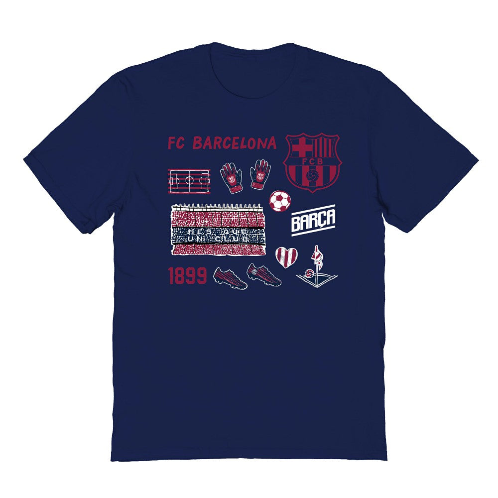 Barcelona Vive La Fete Youth Impressions Icons T-Shirt on sale - Navy 