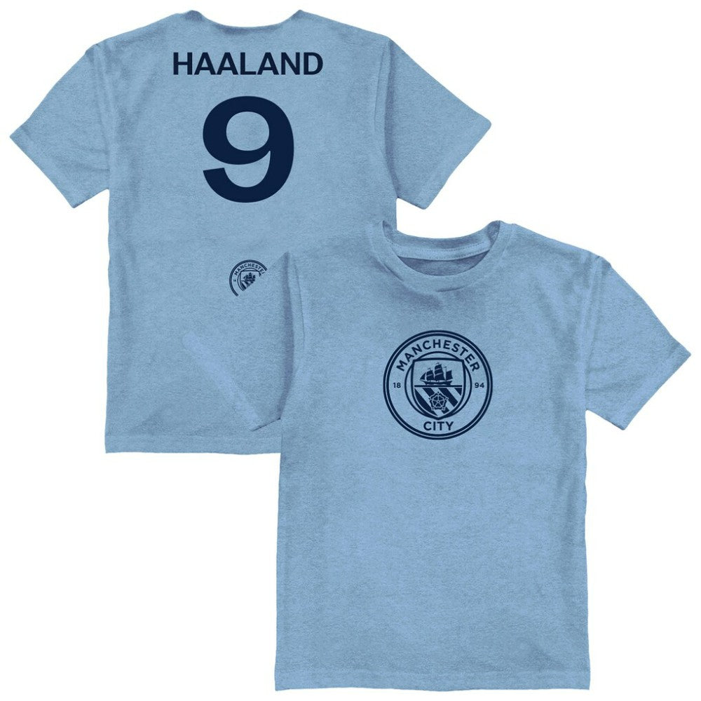 Erling Haaland Manchester City Vive La Fete Youth Player Name & Number Color Badge T-Shirt Discount - Light Blue 