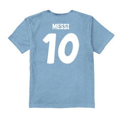 Lionel Messi Argentina National Team Vive La Fete Youth Player Name & Number Color Badge T-Shirt for sale - Light Blue 