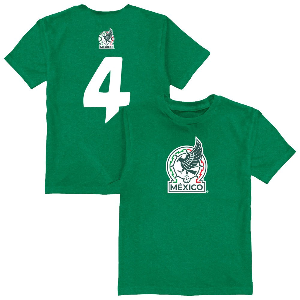 Edson Álvarez Mexico National Team Vive La Fete Youth Player Name & Number Color Badge T-Shirt for sale - Green 