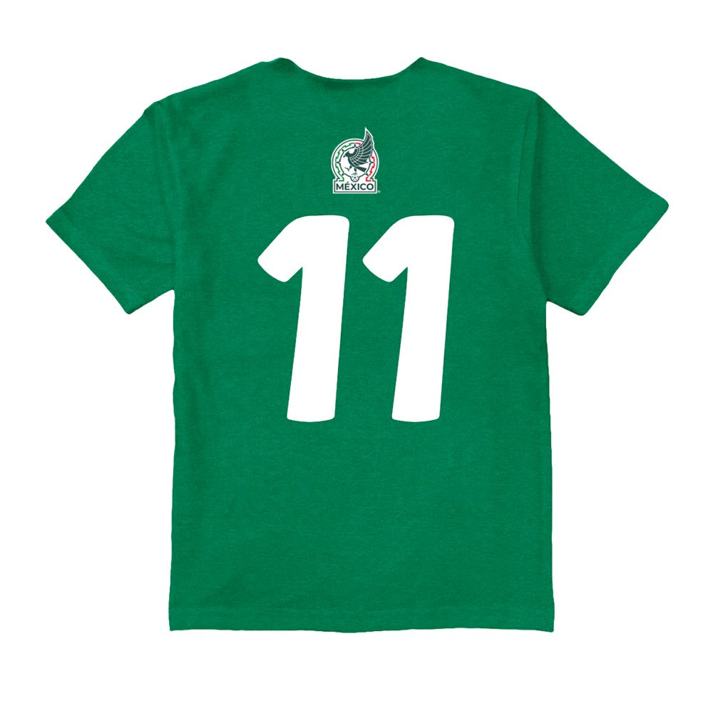 Santiago Gimenez Mexico National Team Vive La Fete Youth Player Name & Number Color Badge T-Shirt for sale - Green 