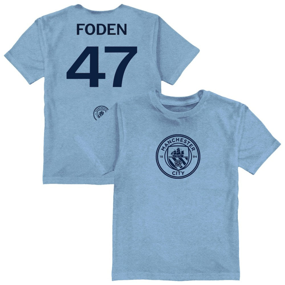 Phil Foden Manchester City Vive La Fete Toddler Player Name & Number Color Badge T-Shirt Discount - Light Blue 