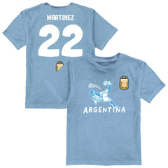 Lautaro Martinez Argentina National Team Vive La Fete Youth Player Name & Number Chilena Style T-Shirt for sale - Light Blue 