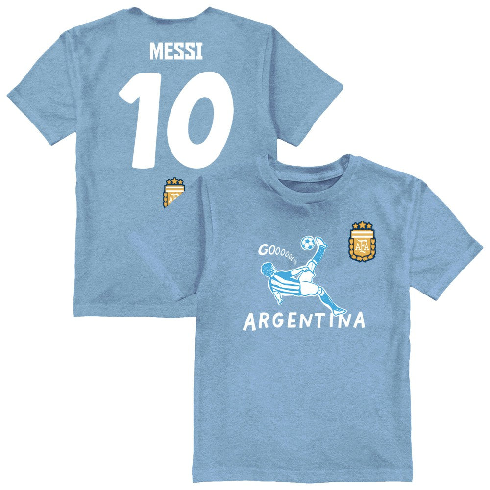 Lionel Messi Argentina National Team Vive La Fete Toddler Player Name & Number Chilena Style T-Shirt for sale - Light Blue 