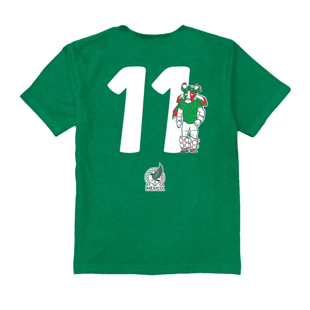 Santiago Gimenez Mexico National Team Vive La Fete Youth Player Name & Number Stadium Style T-Shirt for sale - Green 