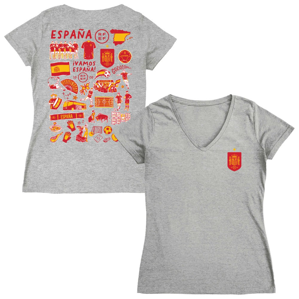 Spain National Team Vive La Fete Women's Impressions Artwork V-Neck Fitted T-Shirt for sale - Gray 