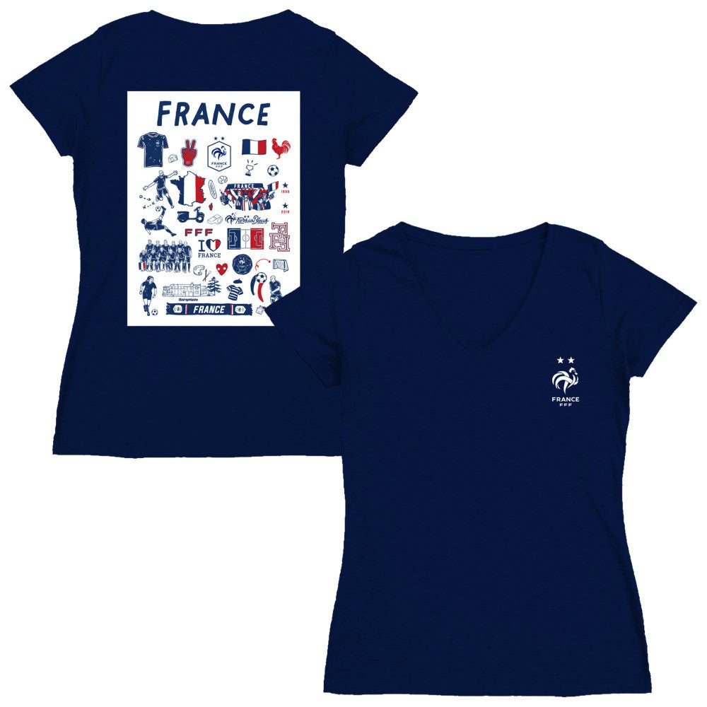 France National Team Vive La Fete Women's Impressions Artwork V-Neck Fitted T-Shirt for sale - Navy 