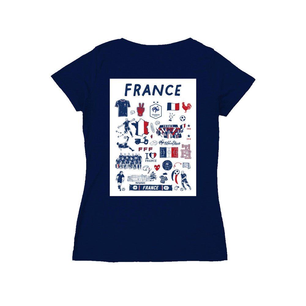 France National Team Vive La Fete Women's Impressions Artwork V-Neck Fitted T-Shirt for sale - Navy 