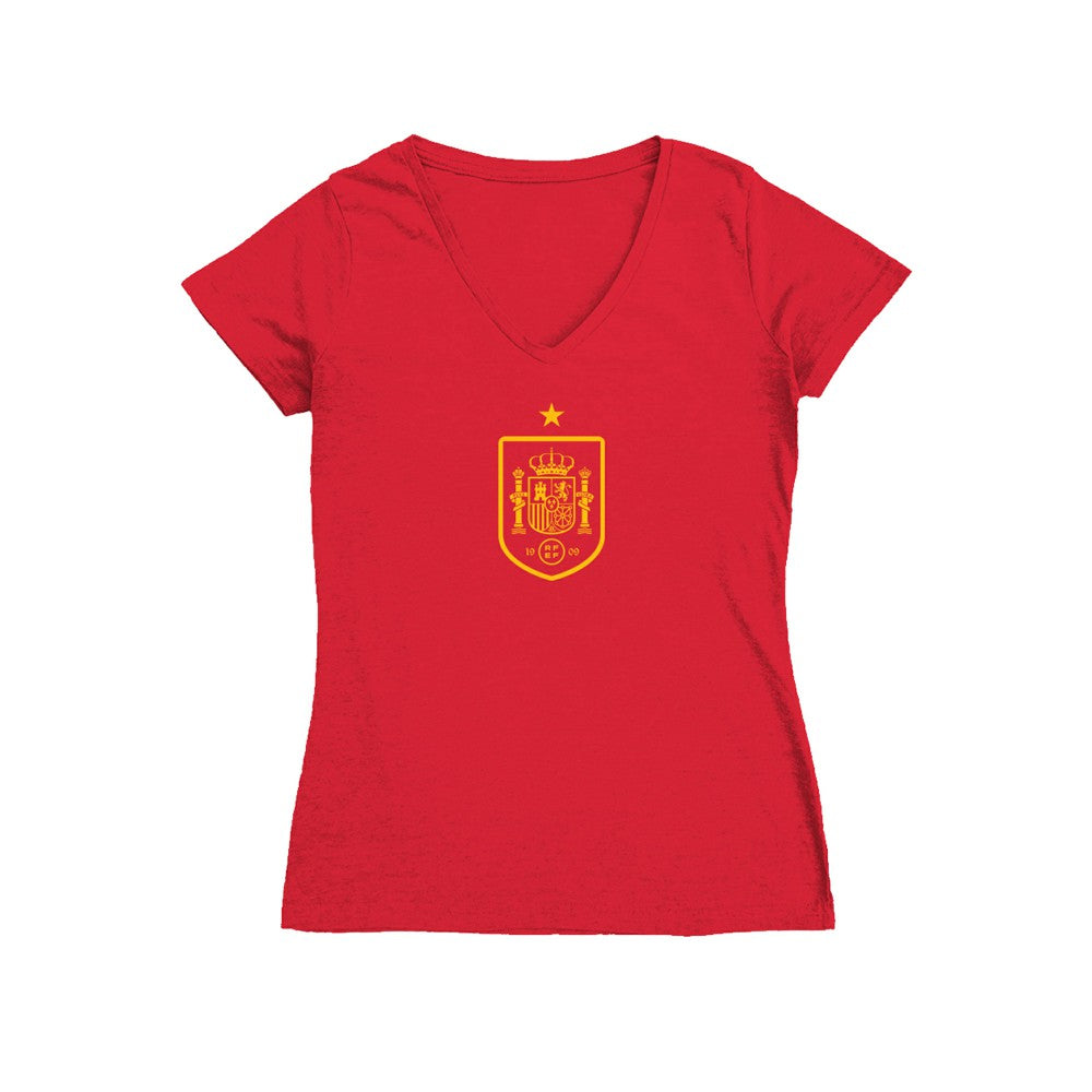 Spain National Team Vive La Fete Women's Color Badge V-Neck Fitted T-Shirt for sale - Red 
