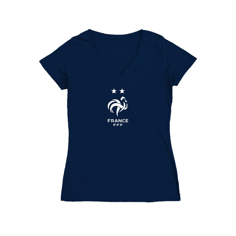 France National Team Vive La Fete Women's Color Badge V-Neck Fitted T-Shirt for sale - Navy 