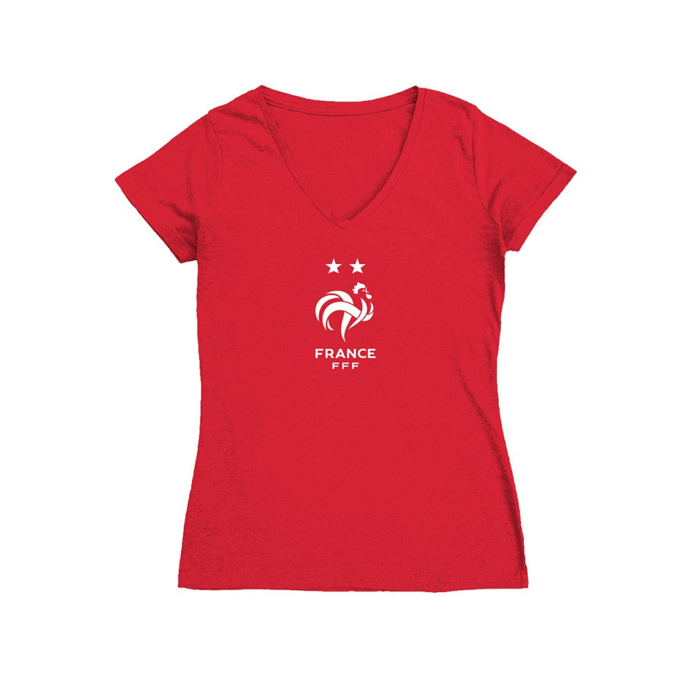 France National Team Vive La Fete Women's Color Badge V-Neck Fitted T-Shirt for sale - Red 