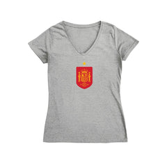 Spain National Team Vive La Fete Women's Color Badge V-Neck Fitted T-Shirt for sale - Gray 