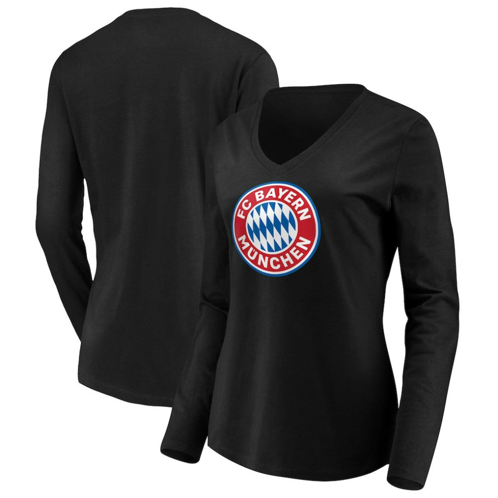 Bayern Munich Women's Logo Long Sleeve V-Neck T-Shirt on sale - Black 