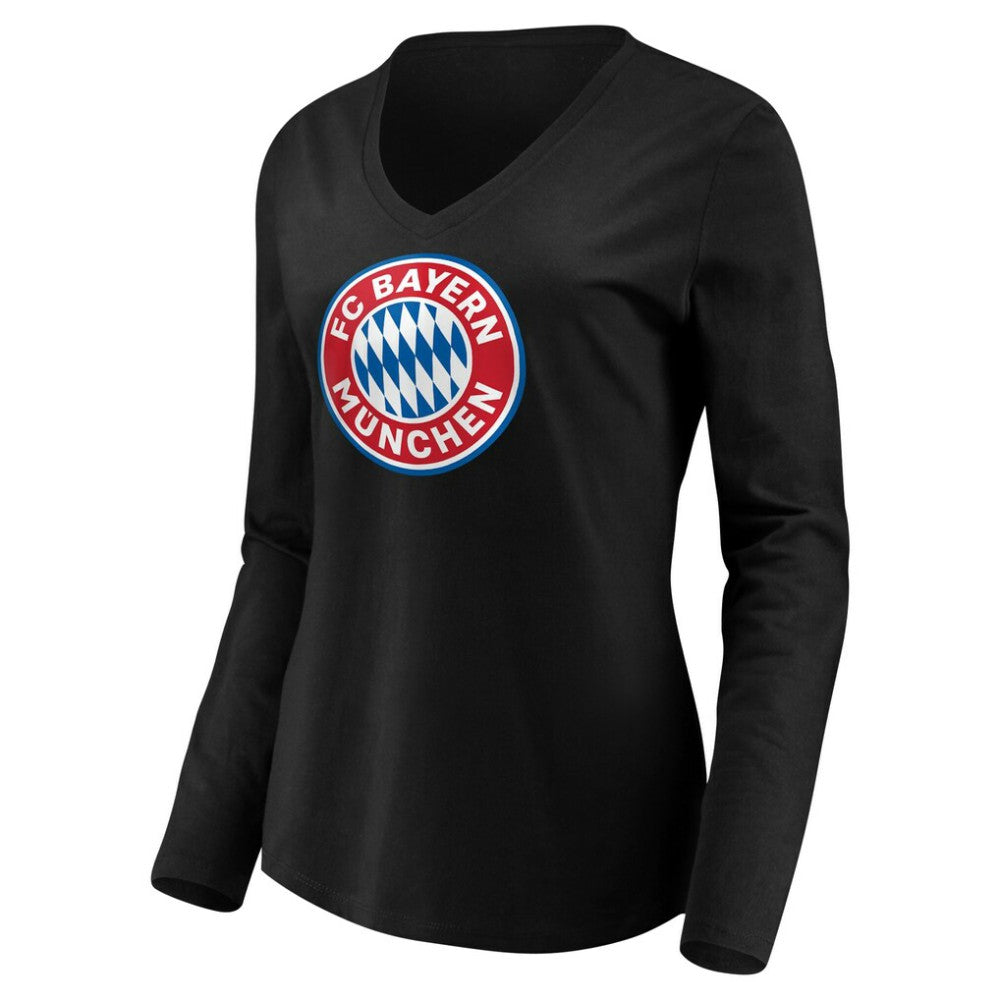 Bayern Munich Women's Logo Long Sleeve V-Neck T-Shirt on sale - Black 