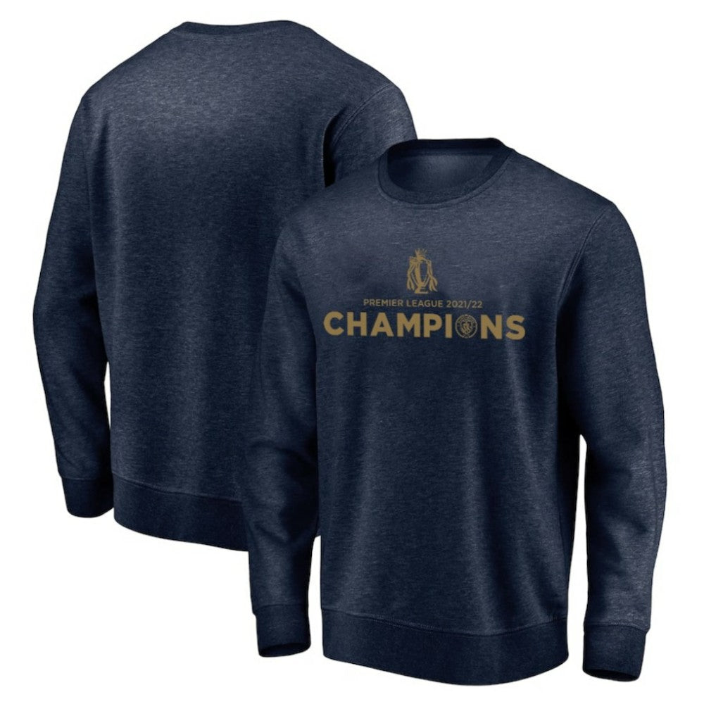 Manchester City 2021/22 Premier League Champions Crewneck Pullover Sweatshirt Discount - Navy 