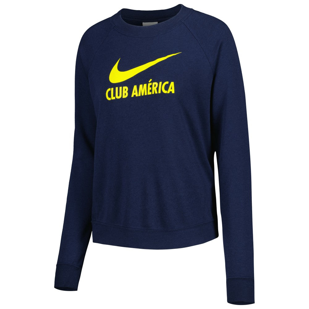 Club America Women's Lockup Varsity Tri-Blend Raglan Pullover Sweatshirt Discount - Navy 