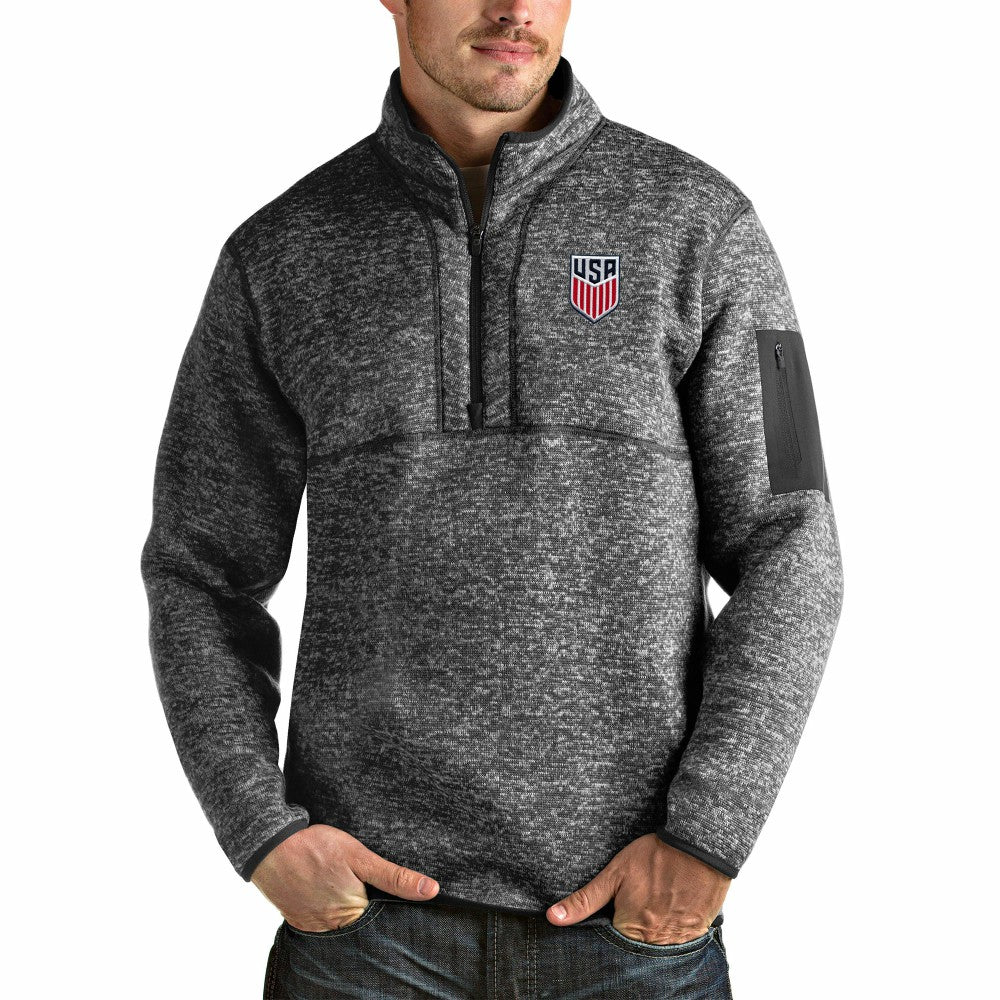 USMNT Antigua Fortune Quarter-Zip Pullover Jacket for sale - Heather Charcoal 