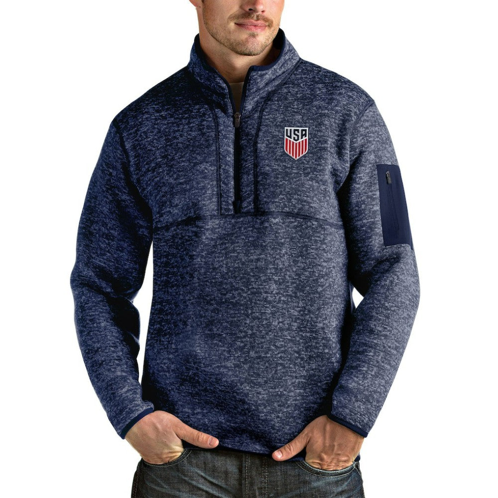 USMNT Antigua Fortune Quarter-Zip Pullover Jacket for sale - Heather Navy 