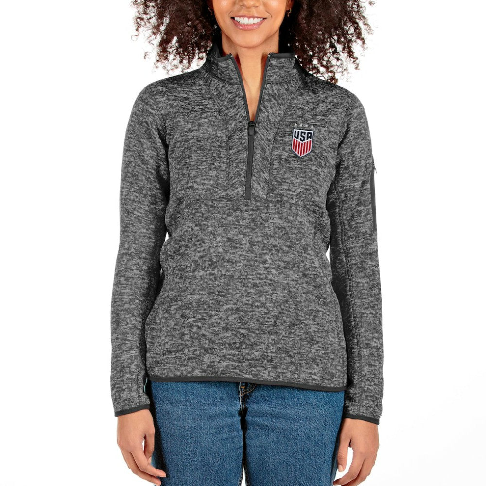 USWNT Antigua Women's Fortune Half-Zip Pullover Jacket on sale - Heather Charcoal 