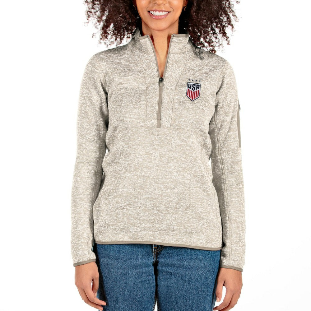 USWNT Antigua Women's Fortune Half-Zip Pullover Jacket on sale - Oatmeal 