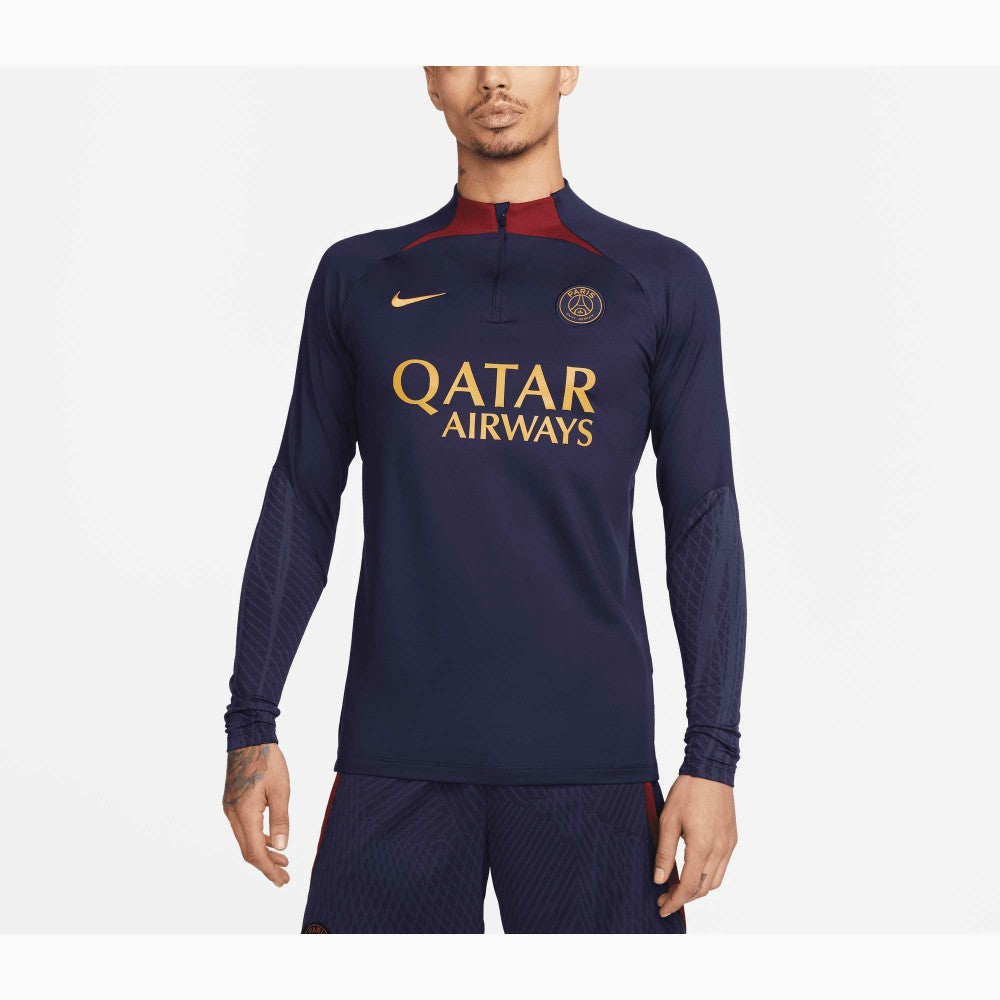 Paris Saint-Germain 2023/24 Strike Drill Performance Raglan Quarter-Zip Long Sleeve Top on sale - Navy 