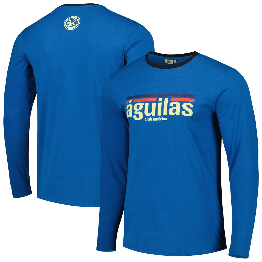 Club America Slogan Long Sleeve T-Shirt Discount - Blue 