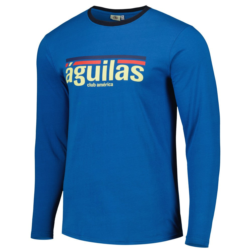 Club America Slogan Long Sleeve T-Shirt Discount - Blue 