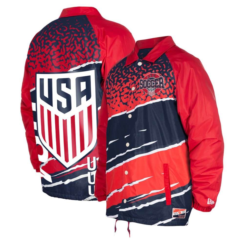 USMNT 5th & Ocean by New Era Throwback Coaches Raglan Full-Snap Jacket for sale - Navy 