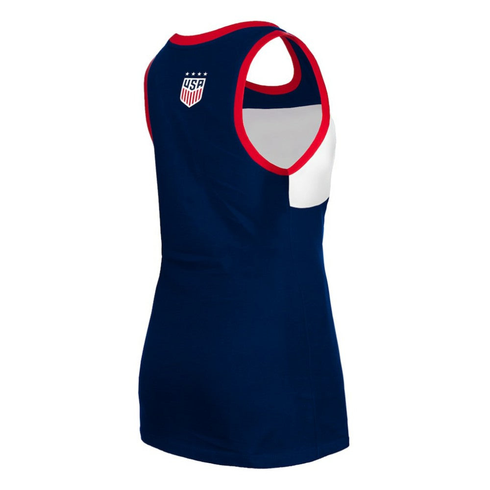 USWNT 5th & Ocean by New Era Women's Throwback Jersey Racer Tank Top on sale - Navy 