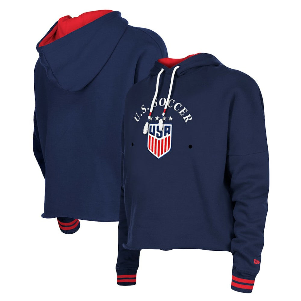 USWNT 5th & Ocean by New Era Women's Athleisure Cropped Fleece Pullover Hoodie on sale - Navy 