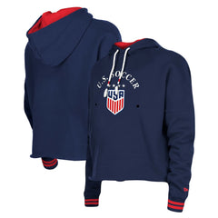 USWNT 5th & Ocean by New Era Women's Athleisure Cropped Fleece Pullover Hoodie on sale - Navy 