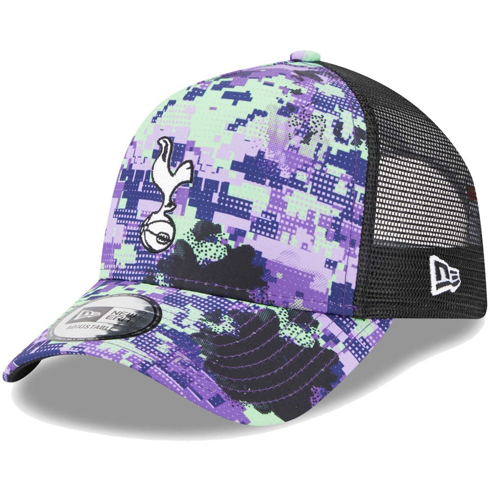 Tottenham Hotspur New Era Black Glitch All Over Print E-Frame Trucker Adjustable Hat 