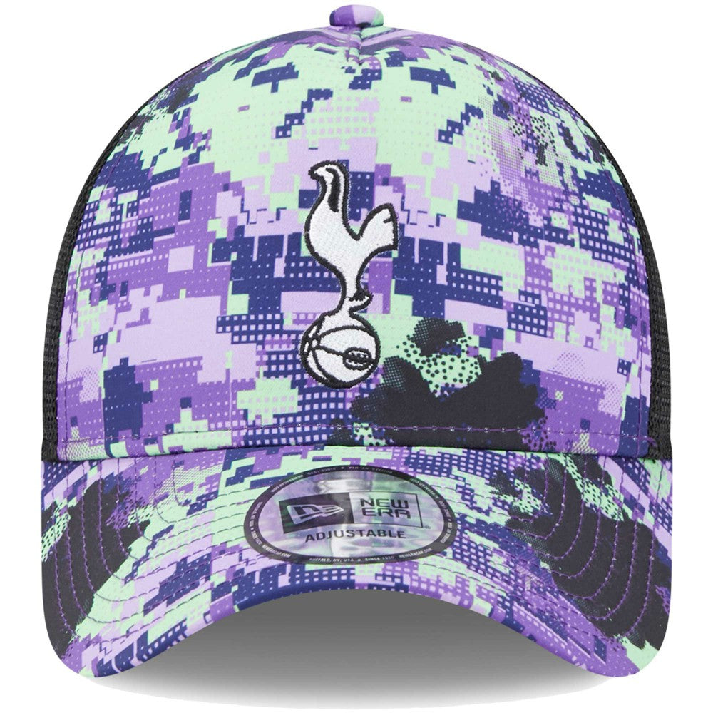 Tottenham Hotspur New Era Black Glitch All Over Print E-Frame Trucker Adjustable Hat 