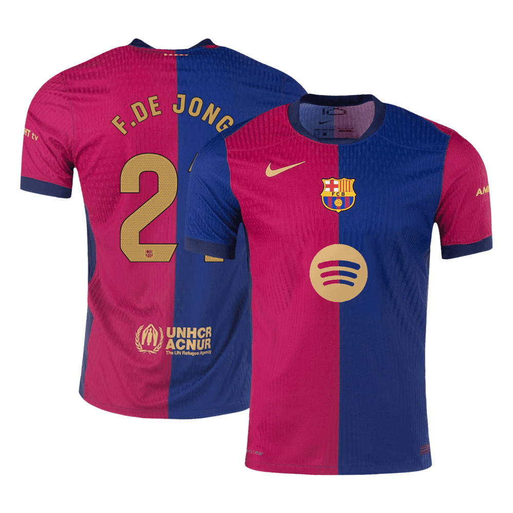 F.DE JONG #21 Barcelona Home Spotify Logo Without Text Match Jersey 