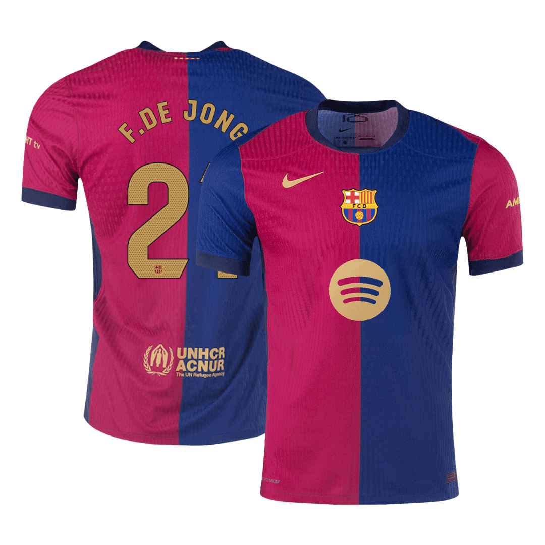 F.DE JONG #21 Barcelona Home Spotify Logo Without Text Match Jersey 