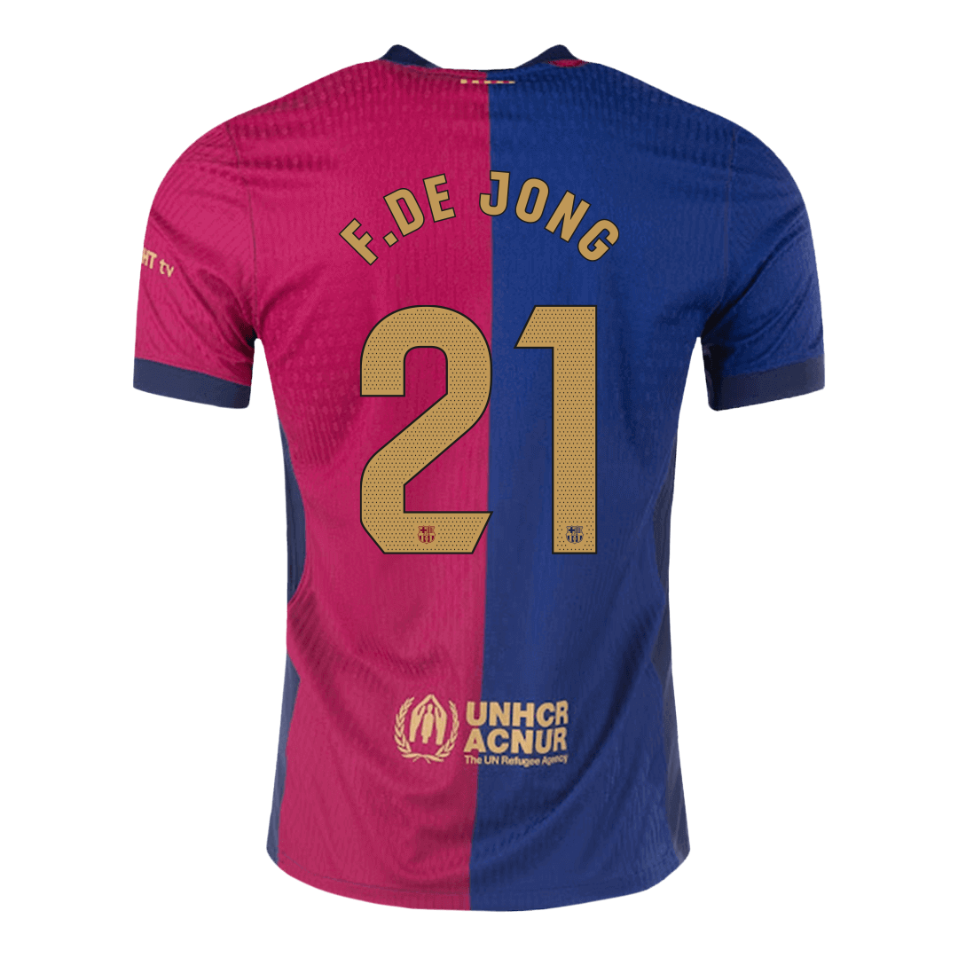 F.DE JONG #21 Barcelona Home Spotify Logo Without Text Match Jersey 