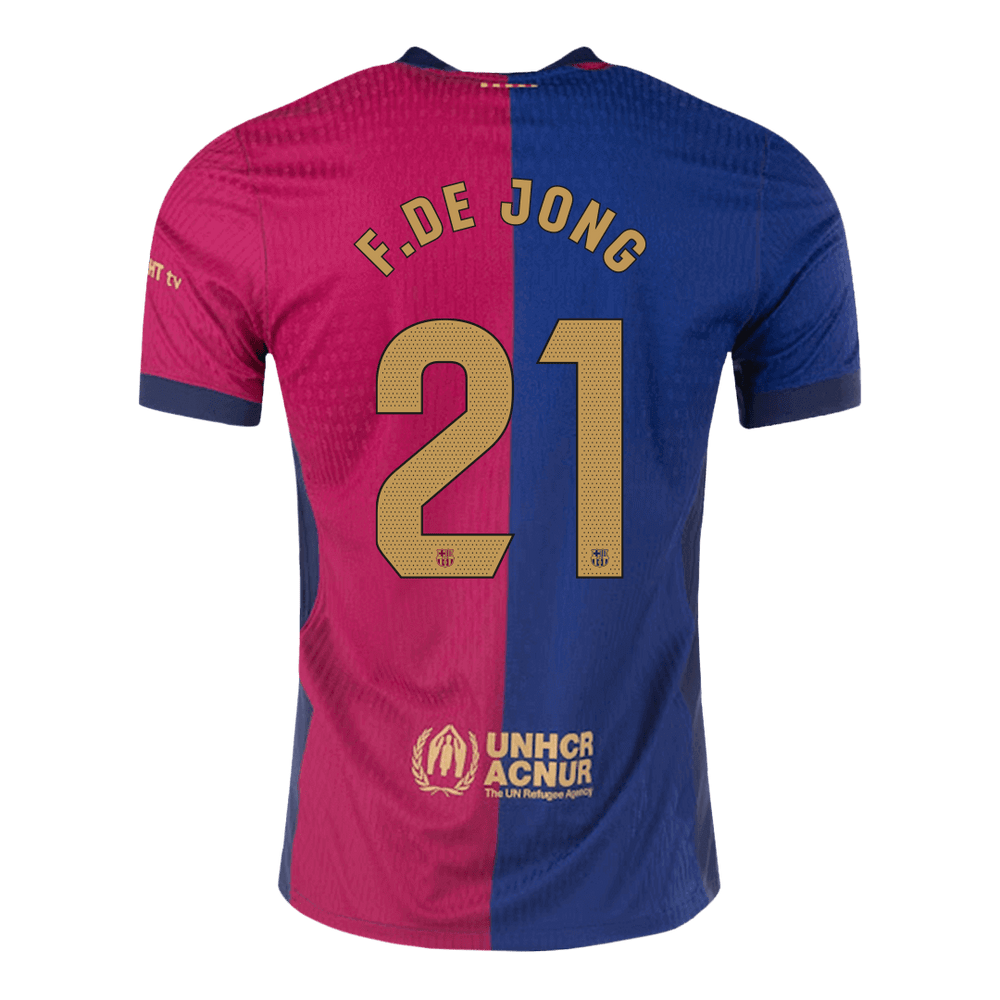 F.DE JONG #21 Barcelona Home Spotify Logo Without Text Match Jersey 
