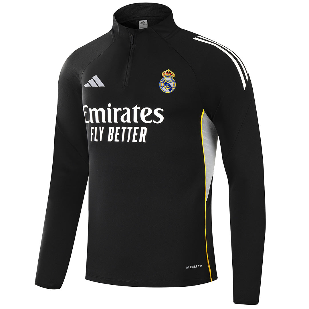 Kids Real Madrid 1/4 Zipper Sweat Kit(Top+Pants) Black 2025/26 