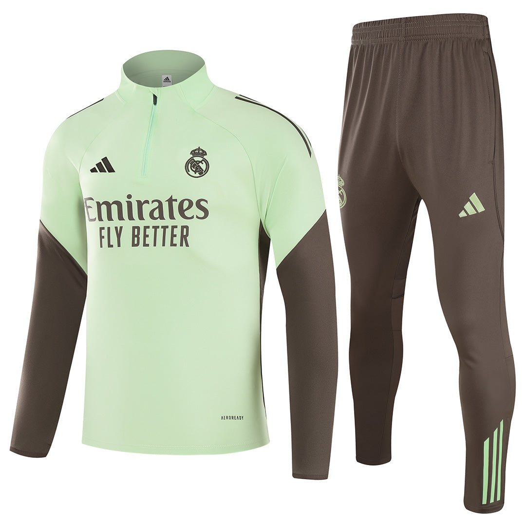 Kids Real Madrid 1/4 Zipper Sweat Kit(Top+Pants) Green 2025/26 
