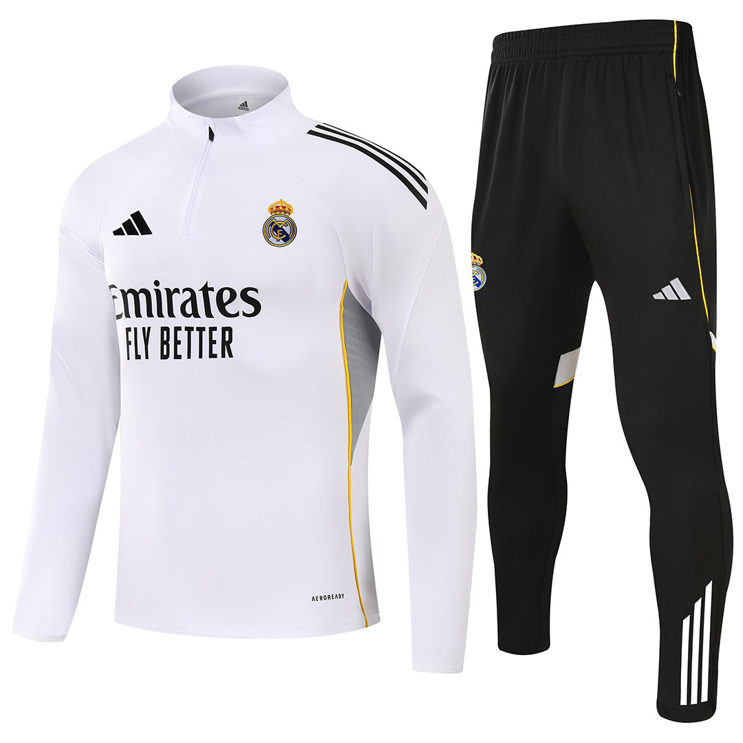 Kids Real Madrid 1/4 Zipper Sweat Kit(Top+Pants) White 2025/26 