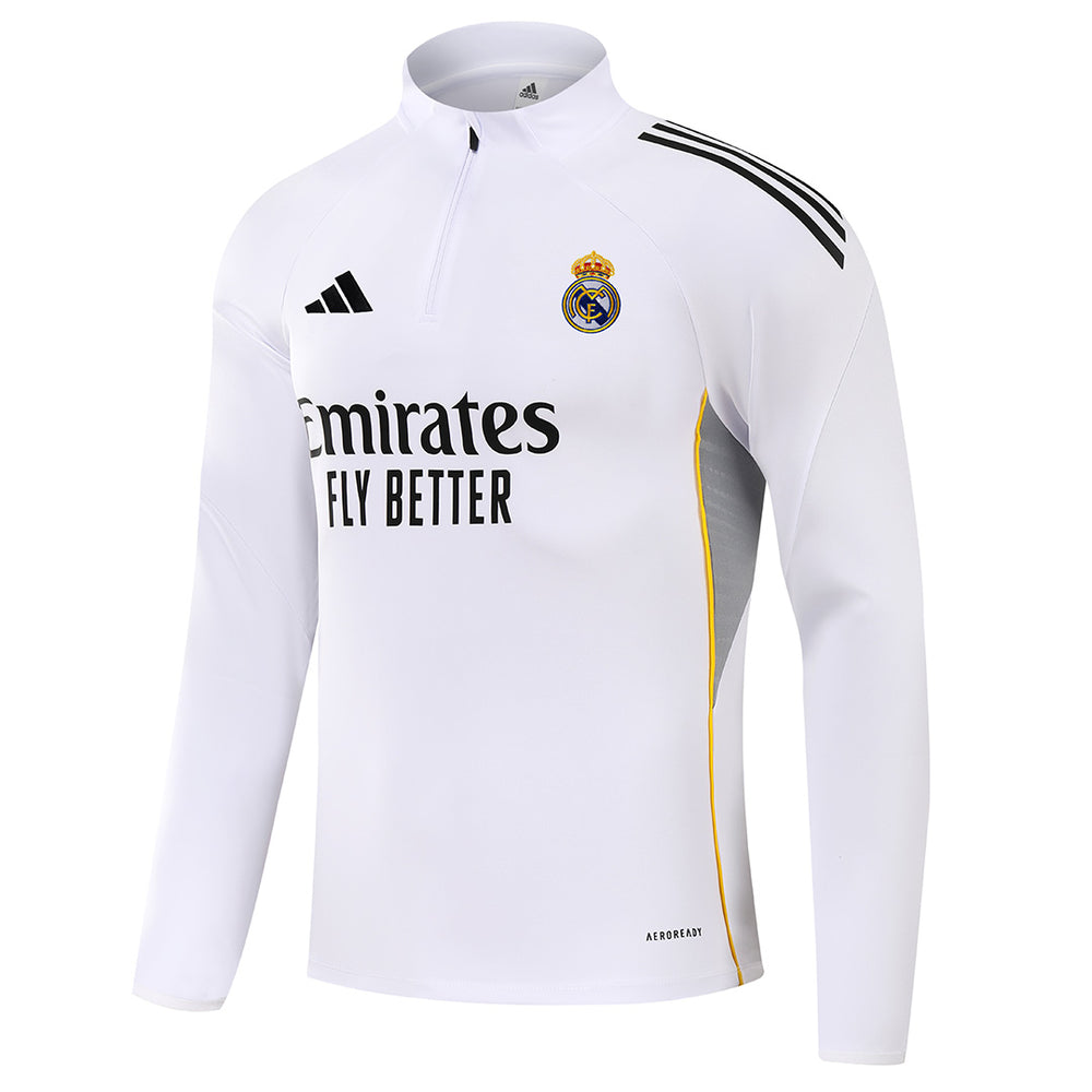 Kids Real Madrid 1/4 Zipper Sweat Kit(Top+Pants) White 2025/26 
