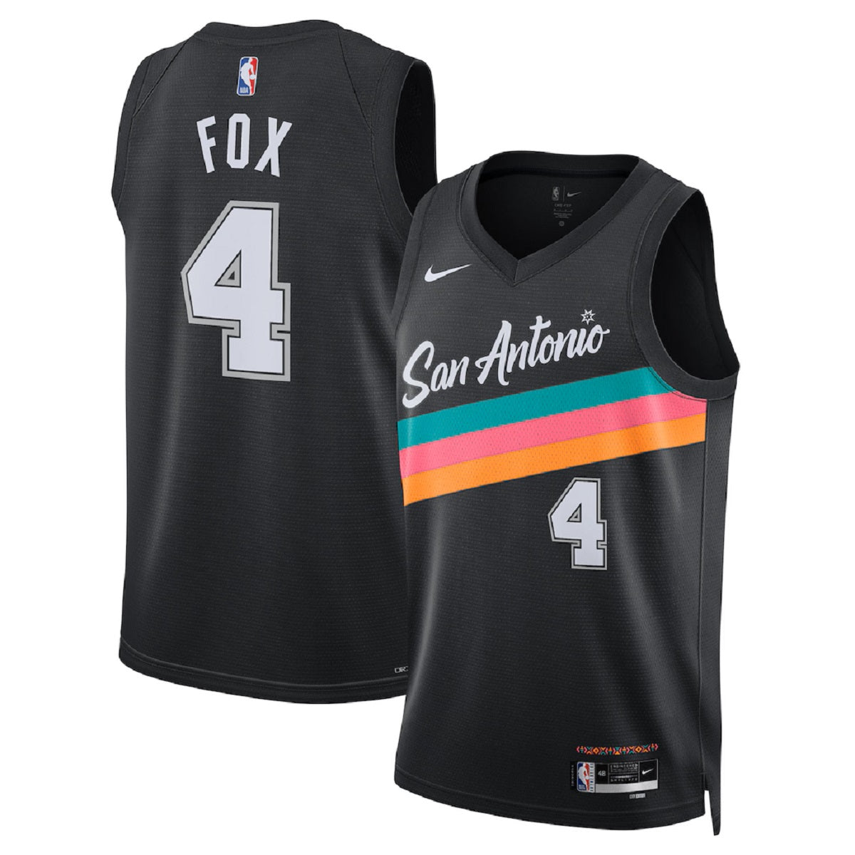 Unisex San Antonio Spurs De'Aaron Fox #4 Black Swingman Jersey 2025/26 - City Edition 