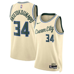Unisex Milwaukee Bucks Giannis Antetokounmpo #34 Cream Swingman Jersey 2025/26 - City Edition 