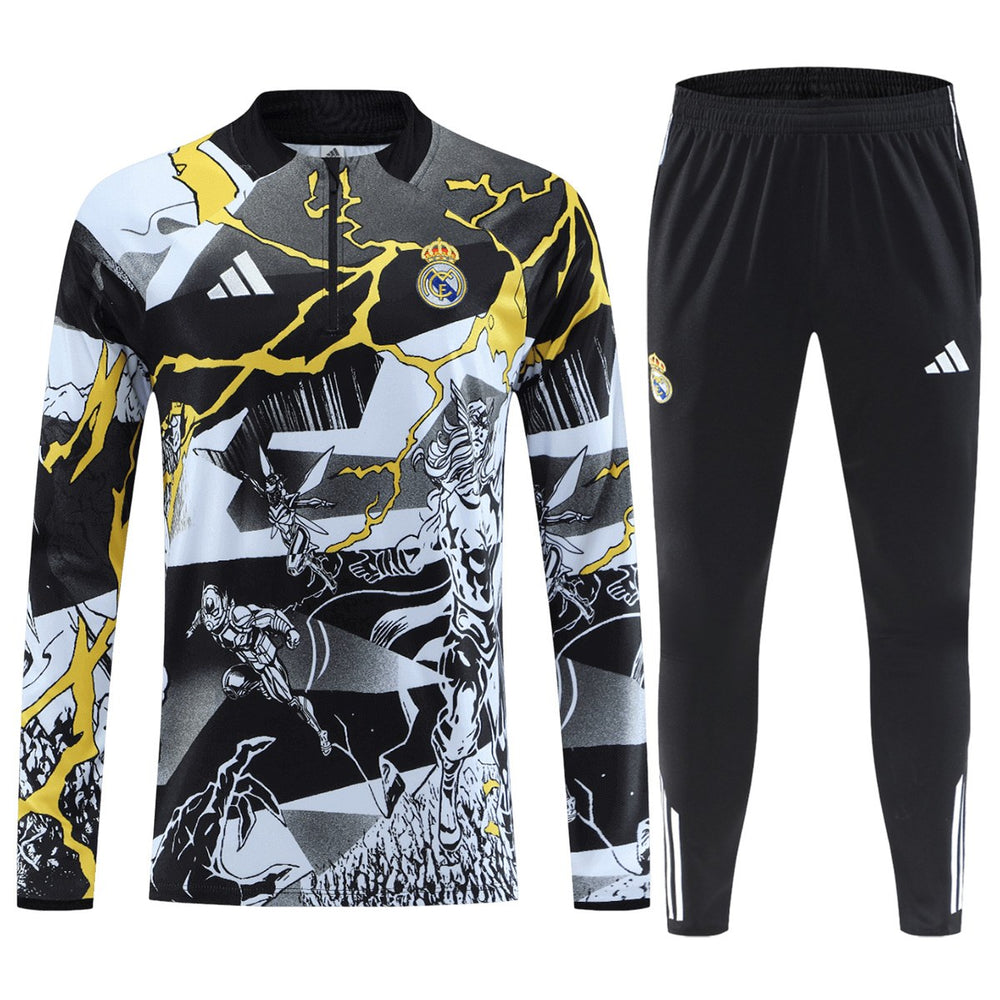 Real Madrid x Marvel Zipper Sweatshirt Kit(Top+Pants) Black 2025/26 