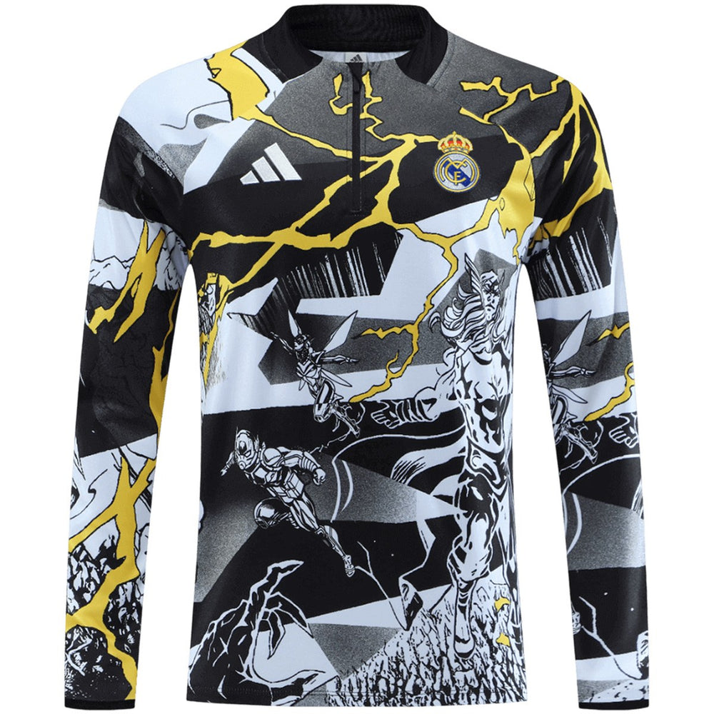 Real Madrid x Marvel Zipper Sweatshirt Kit(Top+Pants) Black 2025/26 